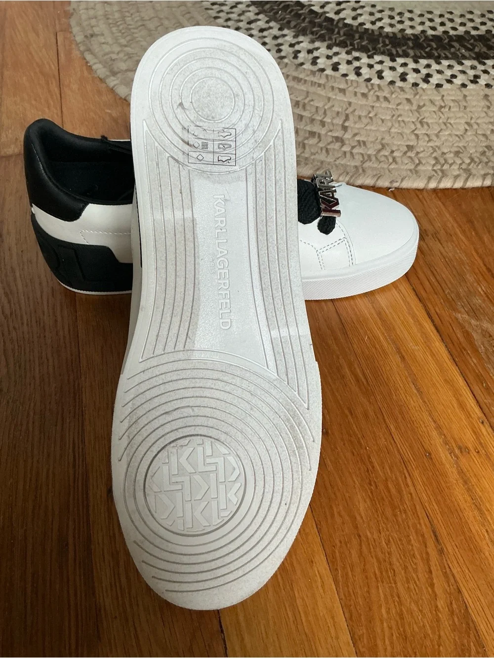 Karl Lagerfeld White and Black Embellished Sneakers with Charms